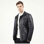 Resim Dericlub E-2012 Jumbo Büyük Beden Gerçek Deri Erkek Kaban-Lacivert 