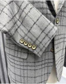 Resim Avni Ceylan Erkek Gri Siyah Ekoseli Kapaklı Cep Detaylı Tek Düğme Blazer Ceket 