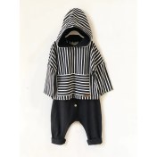 Resim Catz Kids Siyah Penye Harem + Siyah Beyaz Çizgili Kapüşonlu Sweat 