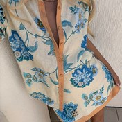 Resim Bahar ve Yaz Kısa Kollu Gömlek Rastgele Çiçek Baskılı Etek Seti Bohem Tarzı Gevşek Tatil İki Parça 