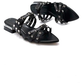Resim Kindep Park Moda Trok Detaylı Kısa Geniş Topuklu Günlük Kadın Terlik Siyah Siyah 