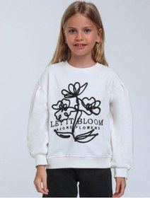 Resim Kız Çocuk Çiçek Nakışlı Sweatshirt-14248 Beyaz 