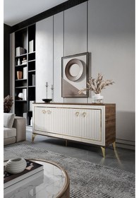 Resim KLAS KONSOL MDF MEBRAN KAPAK CEVİZ KREM GOLD 