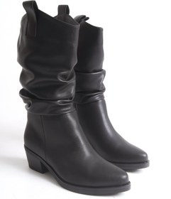 Resim Ayakkabı Delisiyim Siyah Deri Kadın Çizme Western Kovboy Kaymaz Taban Kalın Topuklu Emily 