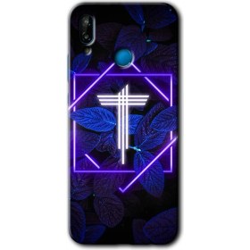 Resim Bera Aksesuar Huawei P20 Lite Kılıf Hd Desen Baskılı Arka Kapak + Temperli Cam - Dark Neon Yaprak T Harfi 