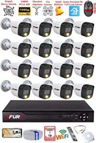 Resim Fury 16 Kameralı 5 MP Lens 2 MP Görüntü Gece Renkli FHD Ultra Led Akıllı Güvenlik Kamerası Seti 1 TB 