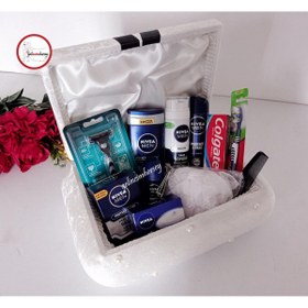 Resim Gelincimherşey Krem Damatlık Süslü Kadife Kaplı Sandık Ve Kozmetik Tıraş Takımı Çeyiz Seti 