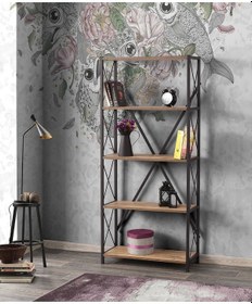 Resim Dekoratif Büyük Duvar Rafı Kitaplık 5 Katlı Demonte 