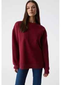 Resim Grimelange RICENNI Kadın Bisiklet Yaka Oversize Bordo Sweatshirt 