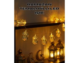 Resim Eco Lounge Pilli Ramazan Işıkları Altın Renk Fener Figürlü LED Süsleme 