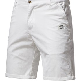 Resim Erkek Klasik Düz Renkli Polyester Şort Pantolon, Rahat Golf Giyim, Orta Bel, Normal Kalıp, Hafif Esnek Kumaş, Cepli 