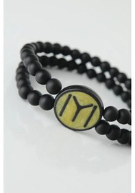 Resim Mey İthalat Sarı Renkli Metal Üzerine Siyah Kayı Boyu Figürlü Siyah Renk Çift Sıra Doğal Taş Erkek Çok Renkli 