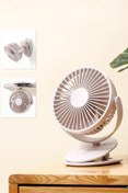 Resim TechnoStation 3 Kademe Şarjlı Mandallı 360° Taşınabilir Fan Vantilatör Ev Ofis Oyuncu Fanı Güçlü Sessiz Puset Fanı 