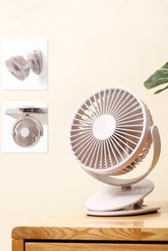 Resim TechnoStation 3 Kademe Şarjlı Mandallı 360° Taşınabilir Fan Vantilatör Ev Ofis Oyuncu Fanı Güçlü Sessiz Puset Fanı 