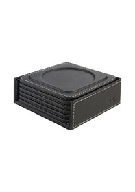 Resim Bardak Altlığı,6 Lı Set,masaüstü Yuvarlak Cup Coaster,vegan Suni Deri,11x11 Cm.,siyah 