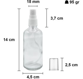 Resim Afracam 100 cc Şeffaf Sprey Kapaklı 100 ml Beyaz Fısfıs Kolonya Dezenfektan Cam Şişe 20 Adet 