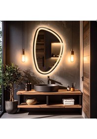 Resim Diagonale Günışığı Kumlamalı Lavabo & Banyo Aynası Dokunmatik Sensörlü 90 X 60 