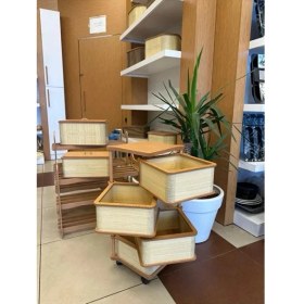 Resim Ahşap Kare Sebzelik 4 Katlı Yana Açılır Krem Patates Soğan Tekerlekli Sebzelik 