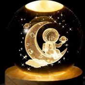 Resim Ay Üstünde Astronot Tasarımlı Ahşap Altlıklı Işıklı Cam Küre 6cm 