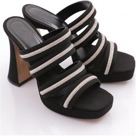 Resim Dgn C5125 Kadın Taş Şeritli Abiye Topuklu Terlik Siyah Nubuk 