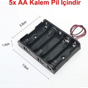 Resim 5'li 1,5V Aa Kalem Pil Kutusu Yuvası 5X1,5V Kablolu Batarya Pil Tutucu 