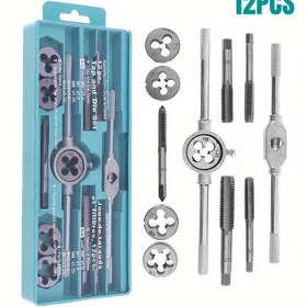 Resim 12 Adet Metrik Vida Musluğu ve Kalıp Seti, M6-M12, Alaşımlı Çelik El Diş Açma Aletleri, Düz Konik Musluklar, DIY ve Onarım İşleri için Hassas İşleme Seti 