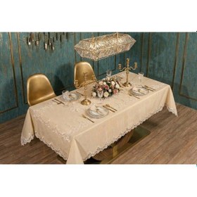 Resim Carmen Bambu Poly. Güpürlü Bej Masa Örtüsü 170x240cm Runner 2 Prç. - 425 Çok Renkli 