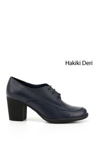 Resim Gönderi(r) Kadın Lacivert Antik Bağcıklı Orta Kalın Topuklu Hakiki Deri Oxford Ayakkabı 