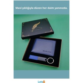 Resim Mavi Deri Cüzdan Ve Anahtarlık Seti Şık Tasarım Ve Yüksek Fonksiyonellik Çok Renkli 