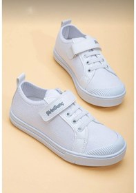 Resim Beyaz Renk Keten Cırtlı Çocuk Ayakkabı Beyaz 