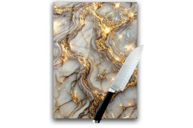 Resim Feyza Design Mermer Desenli Cam Kesme Tahtası, Şık ve Dayanıklı, 35X25 cm 
