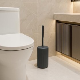 Resim Siyah Çizgili Lüks Tuvalet Fırçası Seti – 30 cm Uzunluk | Modern, Şık ve Dayanıklı Banyo Aksesuarı | Kaymaz, Hijyenik Tasarım 