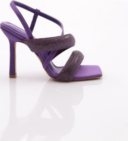 Resim Dgn 2032 Kadin Sirali Kalin Sirali Ve Çapraz Bantli Silver Taşli Topuklu Sandalet 2032-2219-R12475 Mor 