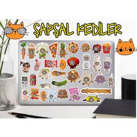 Resim Şapşal Kedi Sticker Seti, Çıkartma, Ajanda Bujo Scrapbook Kolaj Etiket Bullet Journal Diğer 