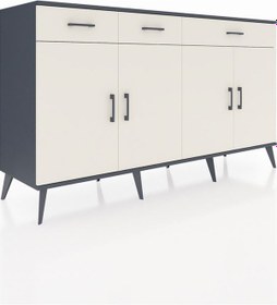 Resim Kronos Konsol 4 Raflı 3 Çekmeceli 4 Kapaklı 176x59x99 Antrasit-aytaşı Aytası - Antrasıt 