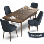 Resim Canisa Concept Taç Serisi 80 x 132 cm Barok Ahşap Desen Mutfak Masası Takımı 4 Sandalye Gümüş Halkalı 