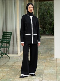Resim Refka Kontras Renk Detaylı Premium Tunik& Pantolon İkili Takım - Siyah - 