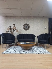 Resim Zafir İstiridye Takım Krom Kaplama Telli Ayak Çay Seti Koltuk Takımı Siyah 