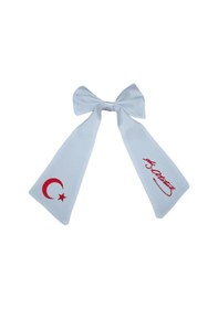 Resim Ay Yıldız Atatürk İmzalı Fiyonklu Beyaz Saç Tokası Beyaz 
