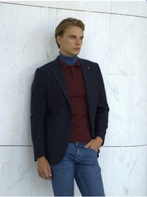 Resim Erkek Yün Ceket Nopeli Mono Yaka Torba Cep Çift Yırtmaç Slim Fit Ceket Ncs Jeans 4003-Lacivert 