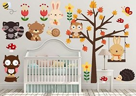 Resim Sevimli Tavşanlar ve Ağaç Çocuk Odası Dekorasyonu Duvar Dekoru Sticker 