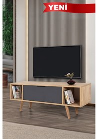 Resim 3324 Mesir 130 Cm Ahşap Ayaklı , Metal Kulplu Tv Ünitesi , Safir - Antrasit , Tv Sehpası , Salon Safir - Antrasit 
