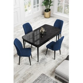 Resim Canisa Concept Canisa Rio Serisi 80 x 132 cm Mdf Açılabilir Siyah Mermer Desen Mutfak Masa Takımı + 4 Adet Sandalye 