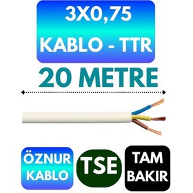 Resim Öznur 3x0,75 Ttr Kablo Beyaz Metre Seçenekli - 20 Metre 