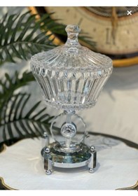 Resim Elta Collection Ultra Lüks Kristal Kapaklı Salata Kasesi Şekerlik Gümüş Detaylı Büyük Kristal Kase Gümüş 