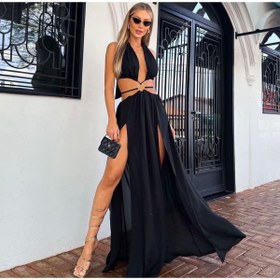 Resim twomeey Kadın Beachwear Plaj Astarlı Şifon Kumaş Elbise (renkli) 