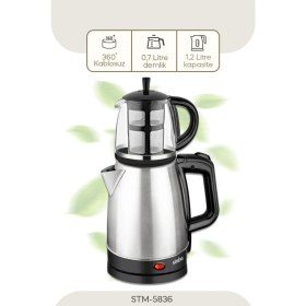 Resim Iki Fonksiyonlu Elektrikli Çay Makinesi, Şık Bordo Renkli ve Kullanışlı Tasarım 