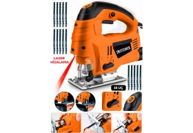 Resim Steiner Alman 4600 W Lazerli Sjs Metal Şanzuman 6 Kademe Devirli Pandül Ayarlı Dekupaj Testere Makinesi Turuncu + 15UÇ 