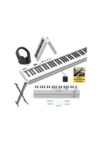 Resim Midex PLX-100WH-ST Taşınabilir Dijital Piyano Tuş Hassasiyetli 88 Tuş Bluetooth Şarjlı (STAND Sustain Kulaklık Çanta Metod) 