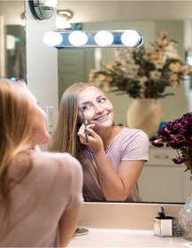 Resim Makyaj Aynası Işığı Taşınabilir Pilli Vantuzlu Makyaj Lambası 4 Ampullü Led Hollywood Tarzı Lamba Gri 